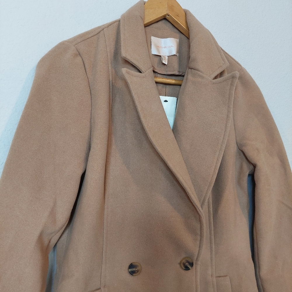 Skies Are Blue‎ Classic Double-Breasted Wool Blend Trench Coat Size XS NWT - Picture 2 of 7